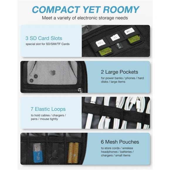 BAGSMART Electronics Organizer Travel Case, Small Cable Organizer Bag, Black - Picture 3 of 6
